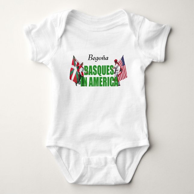 Personalise text, modern Basques in America logo: Baby Bodysuit (Front)
