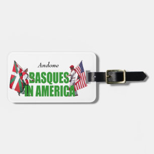 Personalise text, modern Basques in America logo: Luggage Tag