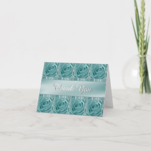 Personalise "Thank You" Aqua Rose Photo and Satin Thank You Card