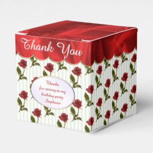Personalise: Thank You - Red Roses Pattern Favour Box