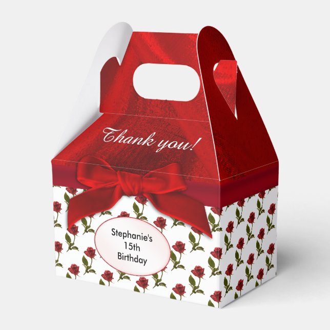 Personalise: Thank You -  Red Roses Pattern Favour Box (Front Side)