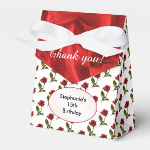 Personalise: Thank You - Red Roses Pattern Favour Box