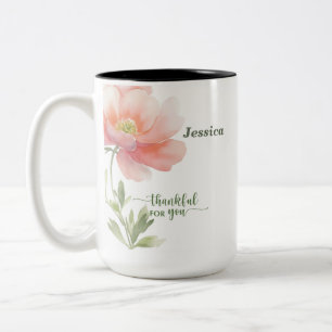 Personalise Thankful for You Watercolor Flower Two-Tone Coffee Mug
