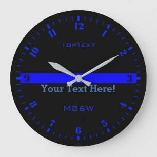 Personalise The Thin Blue Line with 3 Text Lines Large Clock