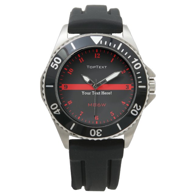 Personalise The Thin Red Line with 3 Text Lines Watch (Front)