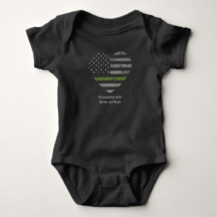 Personalise Thin Green Line Military Heart US Flag Baby Bodysuit