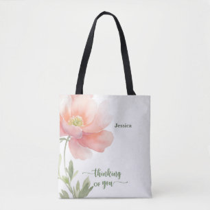 Personalise Thinking of You Watercolor Flower Tote Bag