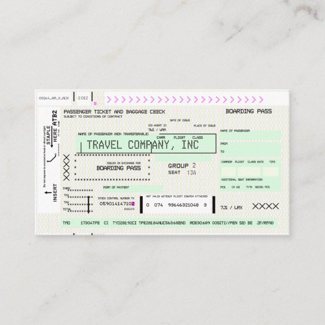 Personalise This Airline Boarding Pass Business Card (Front)