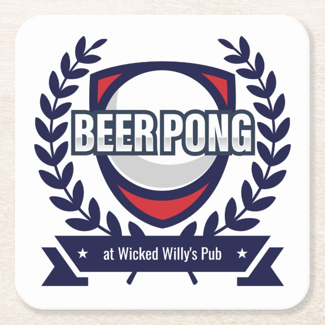Personalise This Beer Pong Logo Square Paper Coaster (Front)