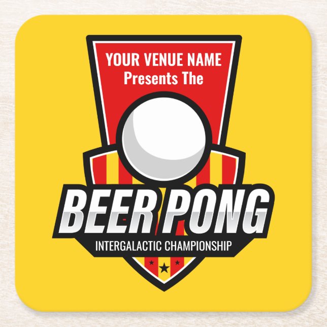 Personalise This Beer Pong Logo Square Paper Coaster (Front)