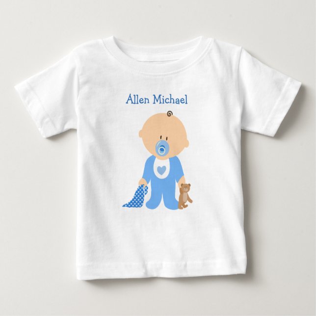 Personalise this Blue  Baby Boy Romper Baby T-Shirt (Front)