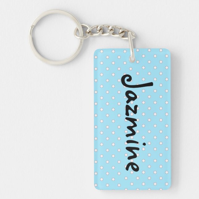 Personalise this Blue & White Polka Dot Key Chain (Front)