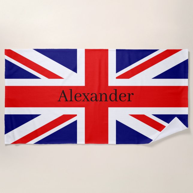 Personalise this British flag design with name Beach Towel (Front)
