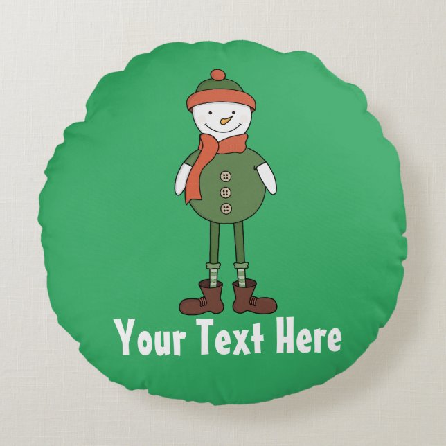 Personalise this Cool Snowman Round Cushion (Front)