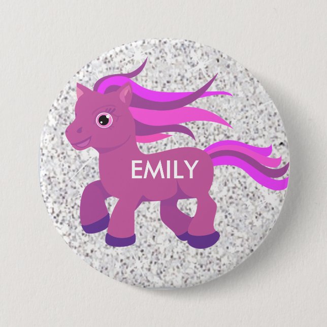 Personalise this cute Pink & Purple Pony Button (Front)