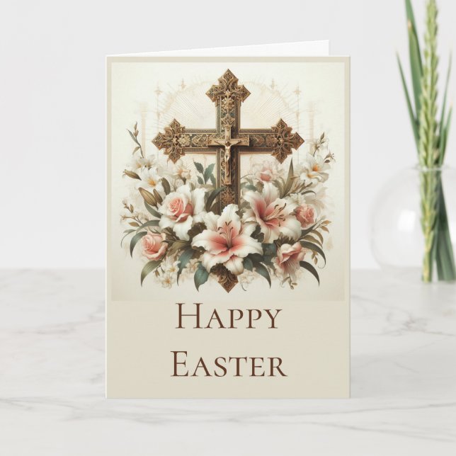 Personalise this Easter Card with Cross and Lilies (Front)