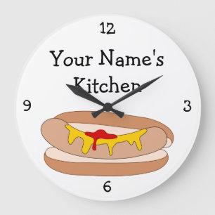 Personalise this Hot Dog in Bun Food Graphic Large Clock