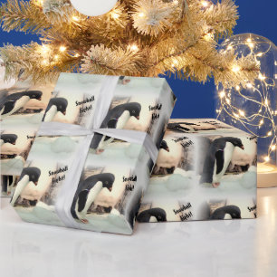 Personalise This Penguin Snowball Fight Wrapping Paper
