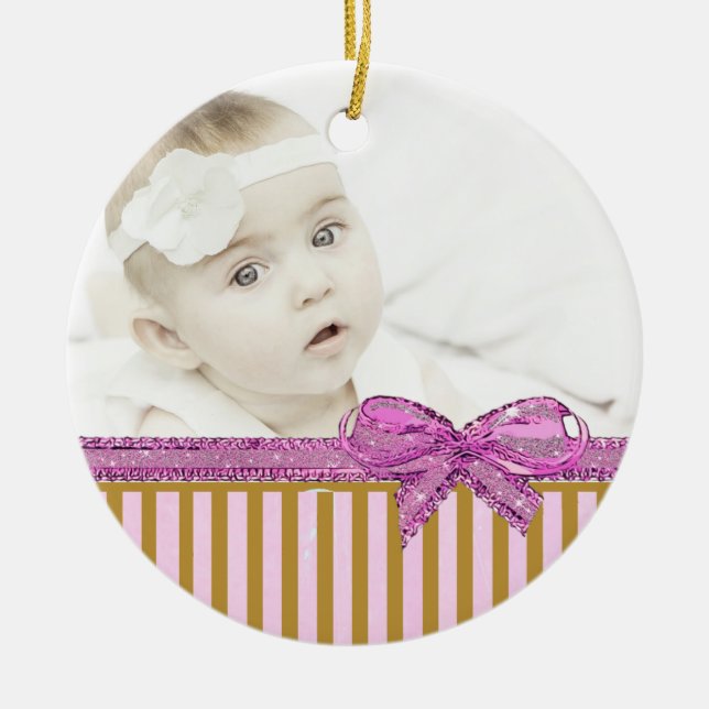 Personalise this Pink & Brown Photo Ornament (Front)
