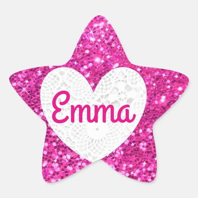 Personalise this Pink Glitter Star Sticker (Front)