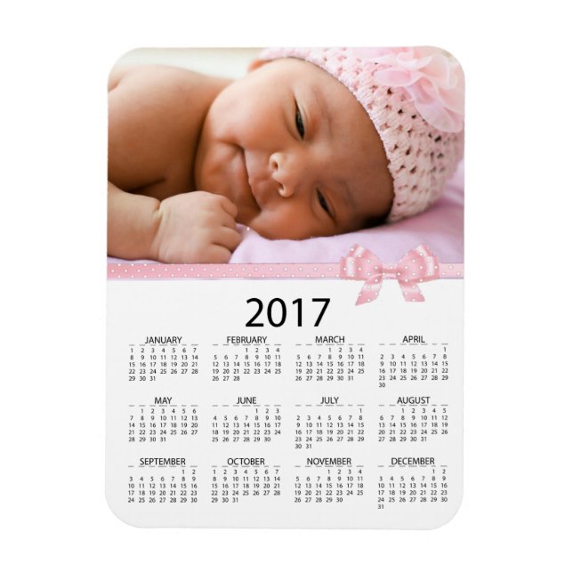 Personalise this Pink Photo 2017 Mini  Calendar Magnet (Vertical)