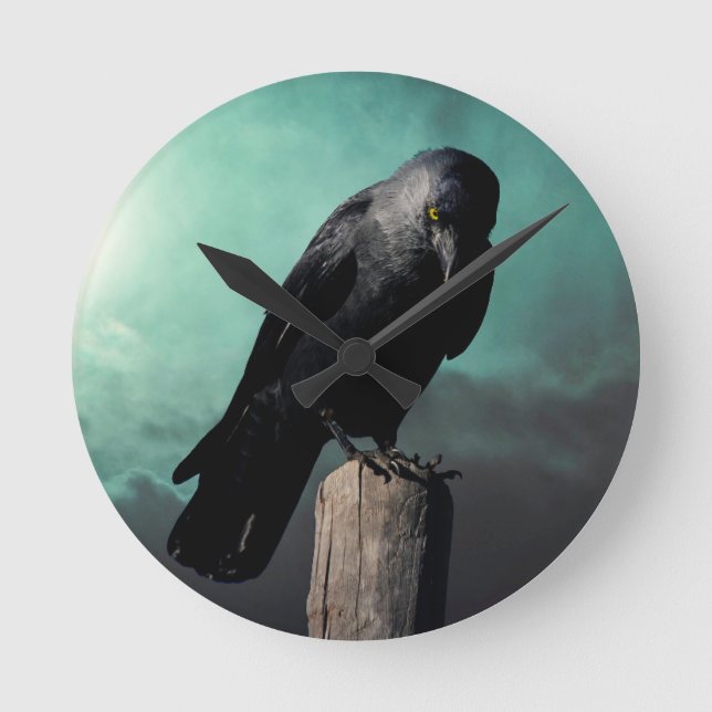 Personalise this Primitive Crow Round Clock (Front)