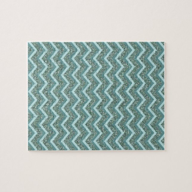 Personalise this Teal Glitter ZigZag Jigsaw Puzzle (Horizontal)