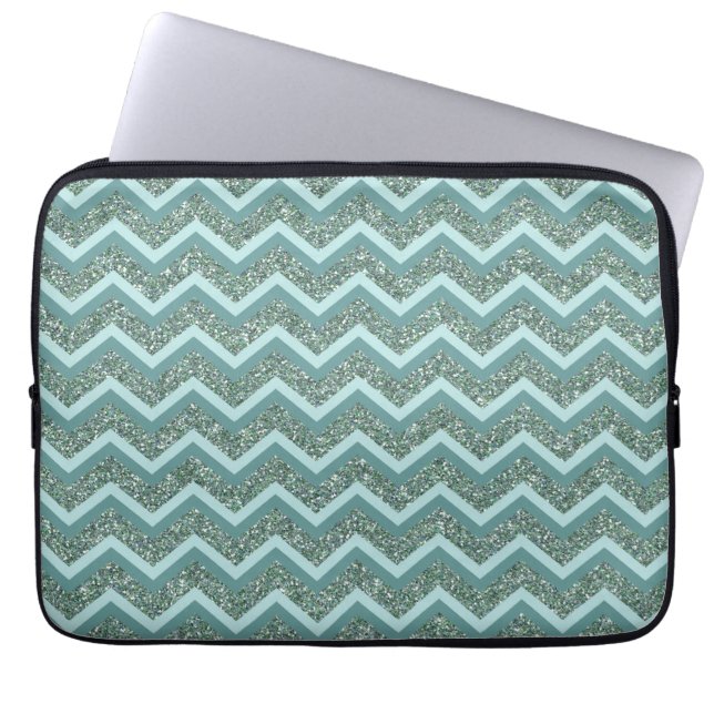 Personalise this Teal Glitter ZigZag Laptop Sleeve (Front)
