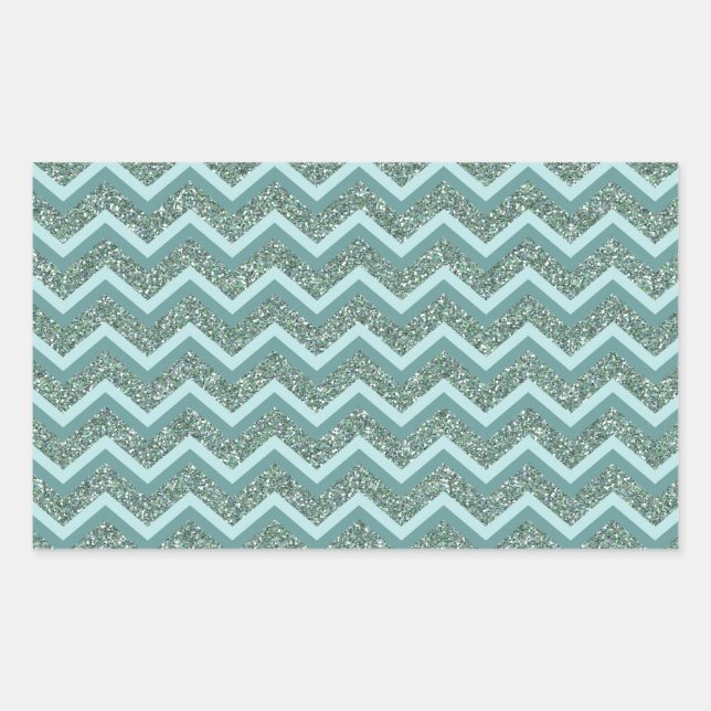 Personalise this Teal Glitter ZigZag Rectangular Sticker (Front)