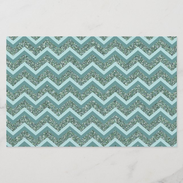 Personalise this Teal Glitter ZigZag Stationery (Front)