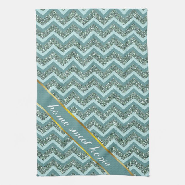 Personalise this Teal Glitter ZigZag Tea Towel (Vertical)