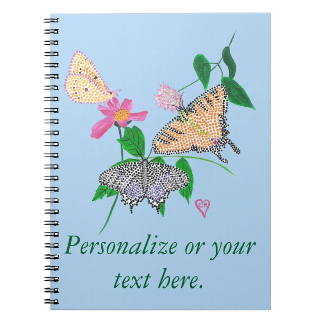 Personalise Three Butterflies Pointillism Notebook (Front)