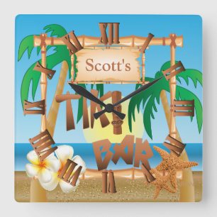 Personalise Tiki Bar Design Square Wall Clock