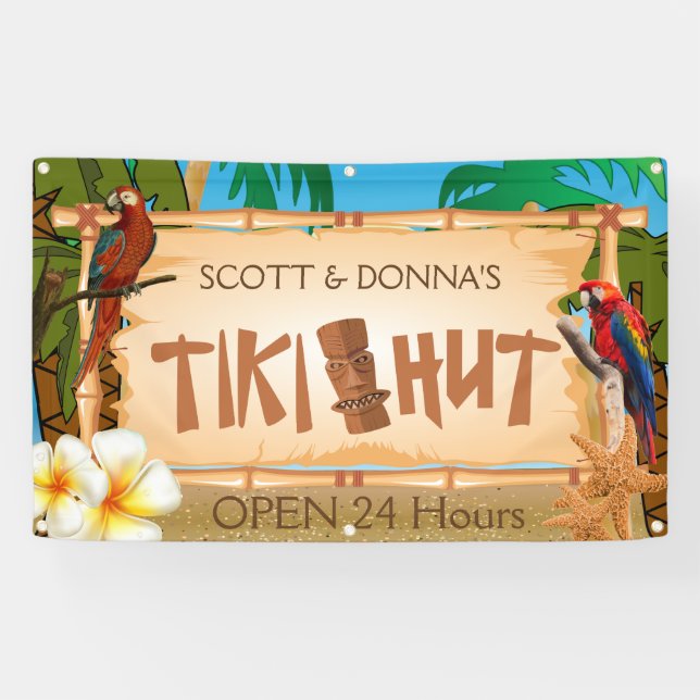 Personalise Tiki Hut in Paradise Design Banner (Horizontal)