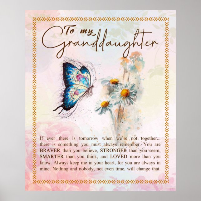 Personalise To My Granddaughter Butterfly Flower Poster (Front)