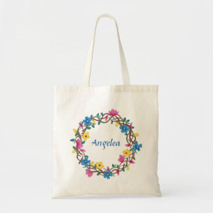 Personalise Tote Bag, Floral Wreathe Bag