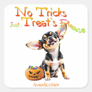 Personalise Trick Treat Halloween Chihuahua Puppy Square Sticker