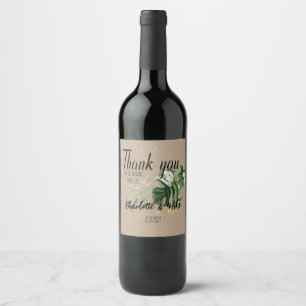 Personalise Tropical Leaf Wedding Thank you Favour Wine Label