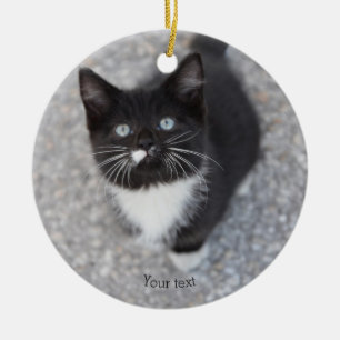 Personalise Tuxedo black and white kitten Ceramic Ornament