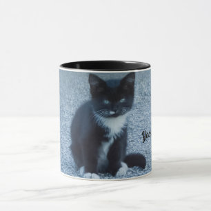 Personalise Tuxedo black and white kitten Mug