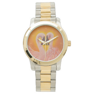Personalise Two Flamingos Love  heart Dance Watch