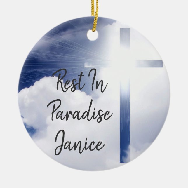 Personalise Two sided Rest in Paradise Memorium Ceramic Ornament (Front)