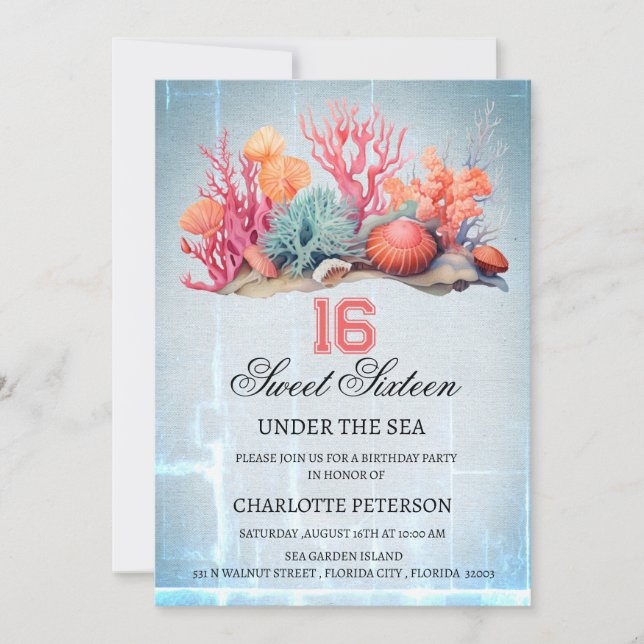 Personalise Under The Sea Sweet 16 Birthday Party Invitation (Front)