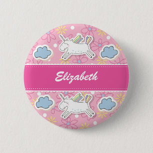 Personalise, Unicorn Badge. 6 Cm Round Badge