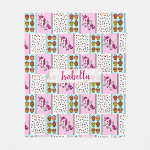Personalise Unicorn, Cupcakes and Sprinkles Cute Fleece Blanket