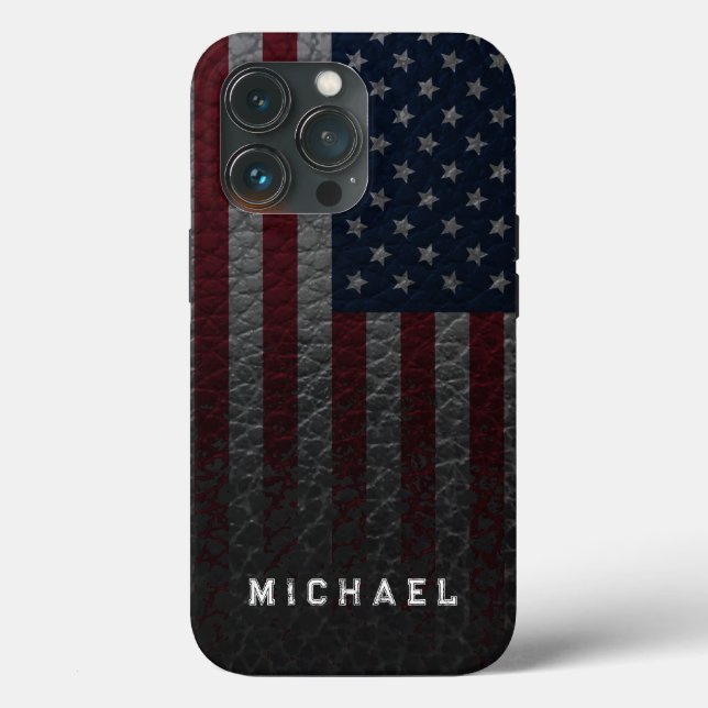 Personalise USA Flag Faux Leather Background Case-Mate iPhone Case (Back)