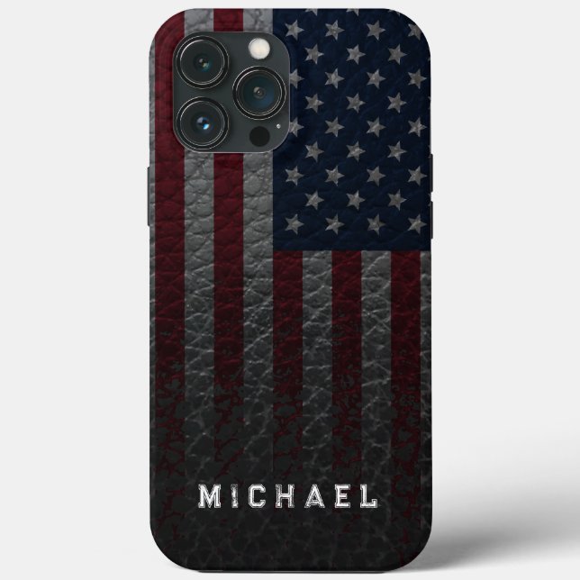 Personalise USA Flag Faux Leather Background Case-Mate iPhone Case (Back)