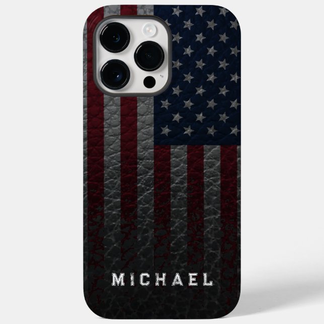 Personalise USA Flag Faux Leather Background Case-Mate iPhone Case (Back)