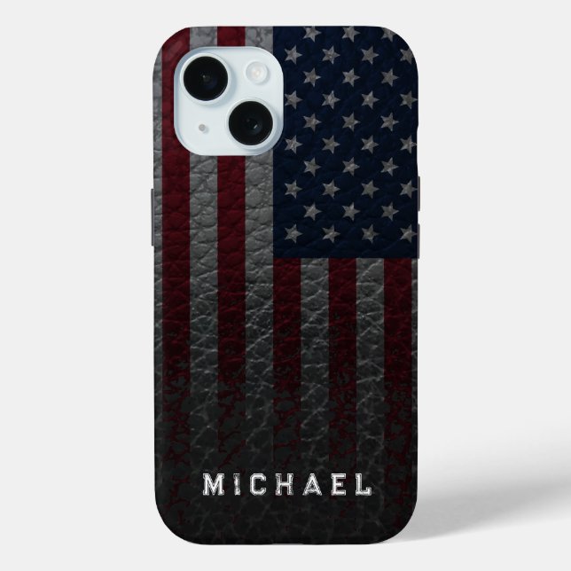 Personalise USA Flag Faux Leather Background Case-Mate iPhone Case (Back)