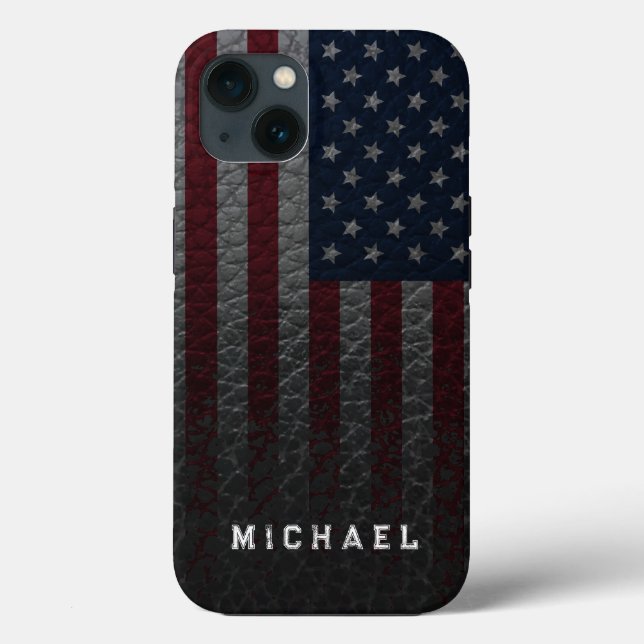 Personalise USA Flag Faux Leather Background Case-Mate iPhone Case (Back)